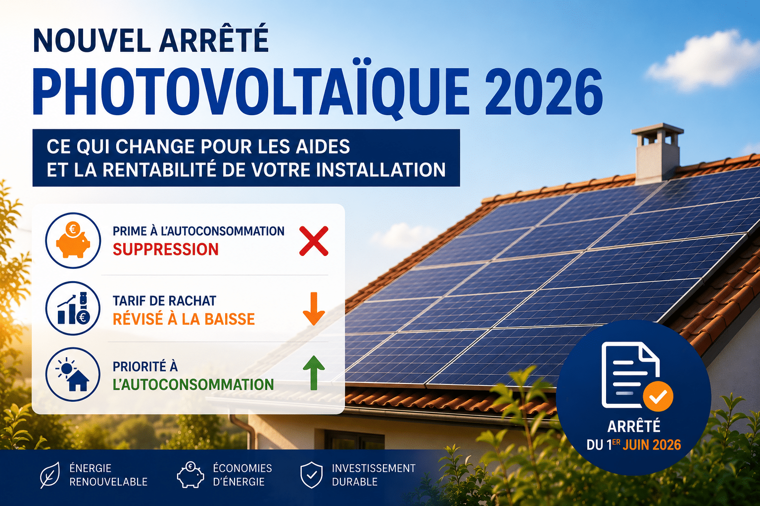 Nouvel arrêté photovoltaïque 2026 : quelles conséquences sur les aides et la rentabilité de votre installation solaire ?